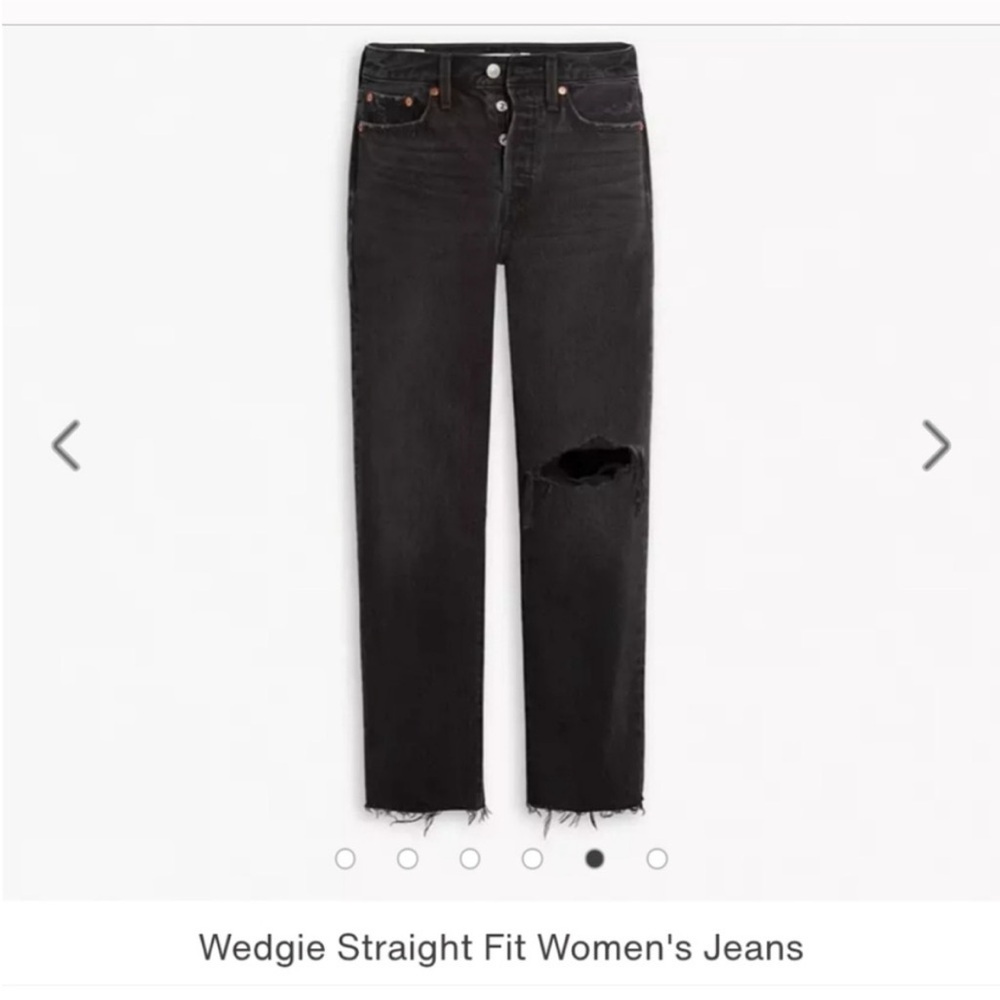 Levi's Black Straight Leg Wedgie Jeans with Knee Distress